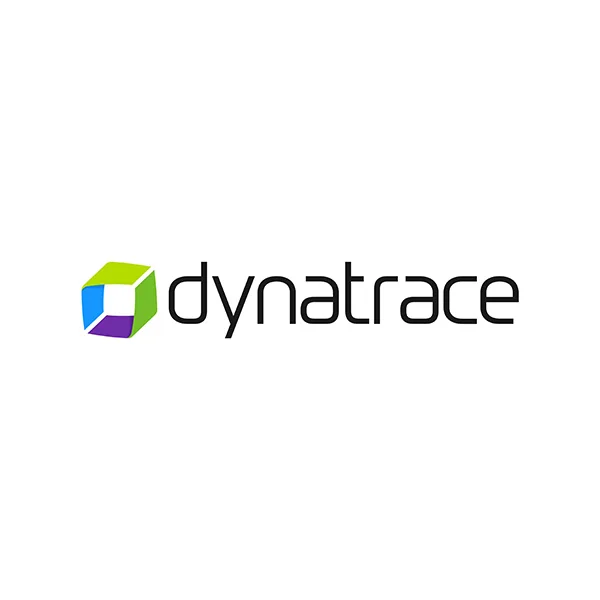 Logo Dynatrace: cubo colorato a sinistra del nome in nero su sfondo bianco.