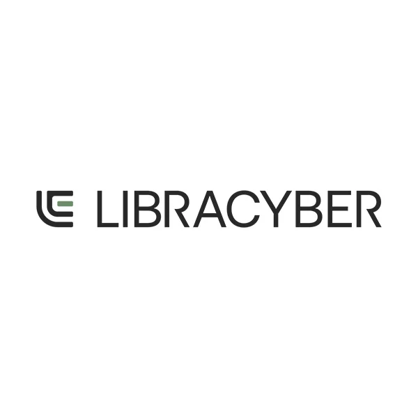 Logo LIBRACYBER: una L stilizzata, con testo nero su sfondo bianco.