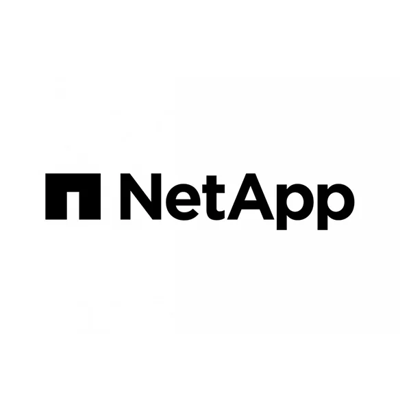 Logo NetApp: icona a forma di arco nero a sinistra della scritta “NetApp” in grassetto, su sfondo bianco.