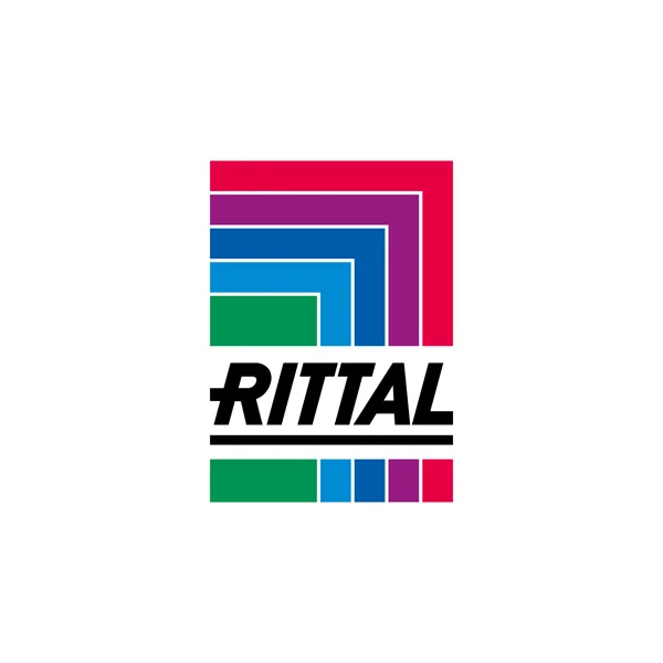 Logo Rittal: testo nero in grassetto, quadrato parziale colorato, sfondo bianco.