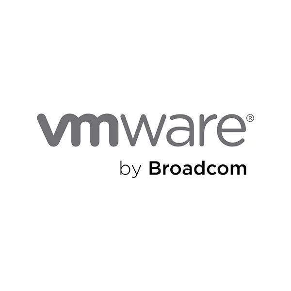 Logo VMware by Broadcom: “vmware” in grigio, “by Broadcom” in nero.