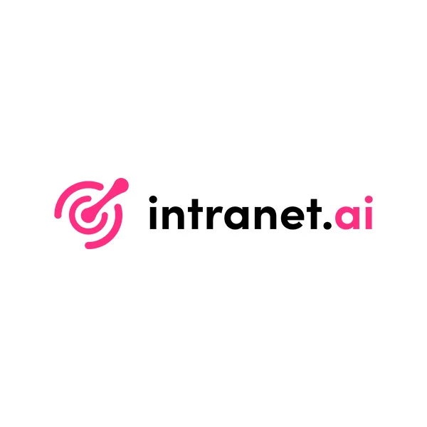 Logo con cerchio rosa, con la scritta “intranet.ai” in nero e rosa su sfondo bianco.
