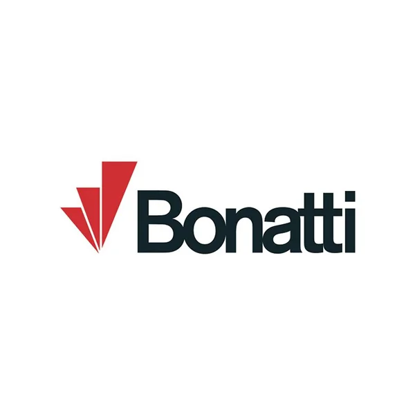 Logo Bonatti: 3 forme rosse a sinistra, testo in grassetto nero su sfondo bianco.