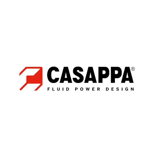 Logo Casappa: simbolo rosso a sinistra, testo nero a destra, sfondo bianco.
