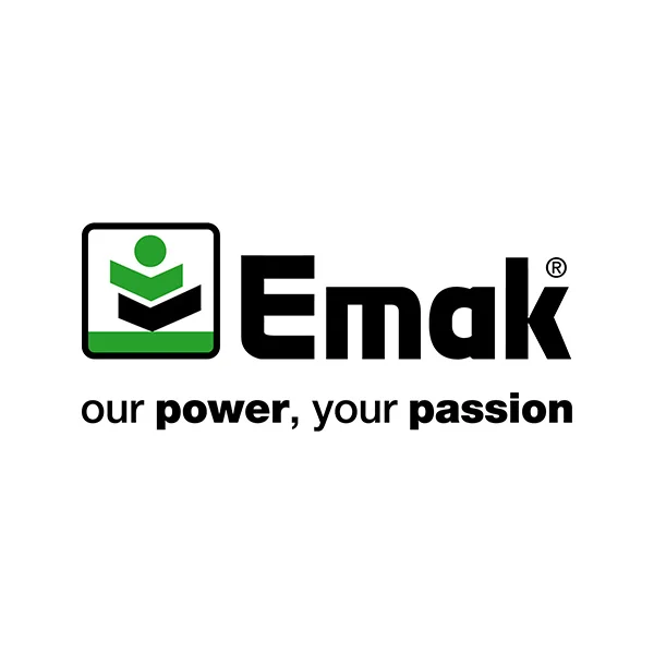 Logo Emak, icona verde e nera a sinistra, slogan in nero e verde.