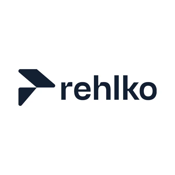 Rehlko“ in caratteri scuri e in grassetto accanto a una freccia geometrica rivolta verso sinistra.