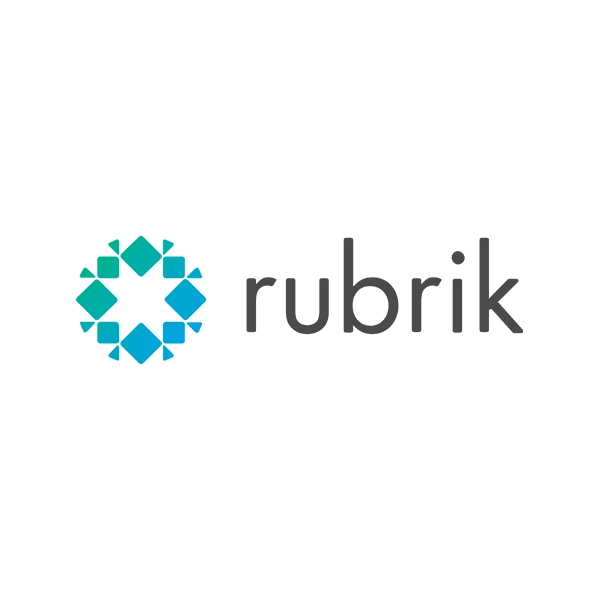 Logo Rubrik: icona geometrica blu-verde acqua, testo grigio su sfondo bianco.