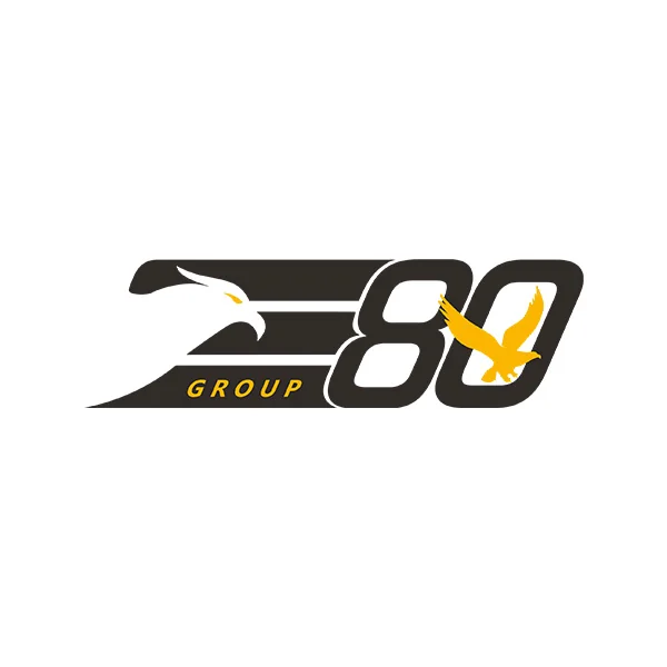 Logo 80: testa di aquila bianca, aquila gialla sullo 0, con la scritta “GROUP” sotto.